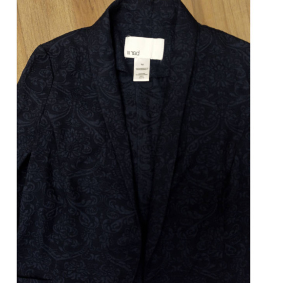 BAR III Womens Size S Dark Blue Damask Print Suit Jacket Blazer Work Office - Picture 2 of 4
